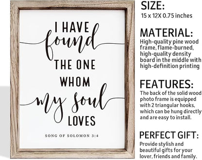 Christian Wall Decor, Master Bedroom Decoration Above Bed, Wedding Decoration, Framed Wall Plaque Sign 15 * 11.5 inches, Song of Solomon 3:4 Sign, I Have Found the One Whom My Soul Loves