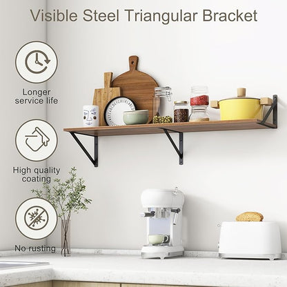 36"W x 12"D Floating Shelves, Walnut Deep Floating Shelves for Wall with Brackets, 12 Inch Deep Wall Shelves for Books, Wide Display Storage Shelves for Bathroom, Living Room, 36 Inch Long, Set of 2