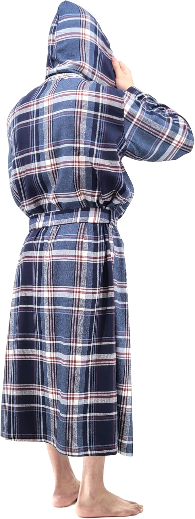 Andrew Scott Mens' Robe with Hoodie| Cotton Flannel Brush Plaid | All Season | Full Length House Robe