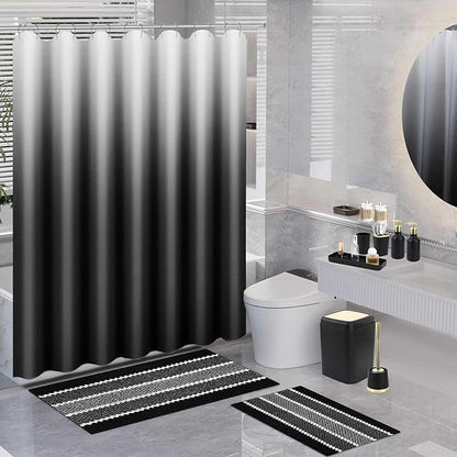25PCS Black Bathroom Accessories Sets Complete, with Shower Curtain, Rugs, Trash Can and Toilet Brush, Soap Dispenser, Toothbrush Holder and Cup, Soap Dish, Qtip Holder, Bathroom Decor Sets