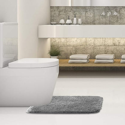 Suchtale Bathroom Contour Rug Non Slip Bath Mat Water Absorbent Soft Microfiber Shaggy Bathroom Mat Machine Washable Bath Rug for Bathroom Thick Plush U Shape Toilet Rug (20 x 24, Grey)