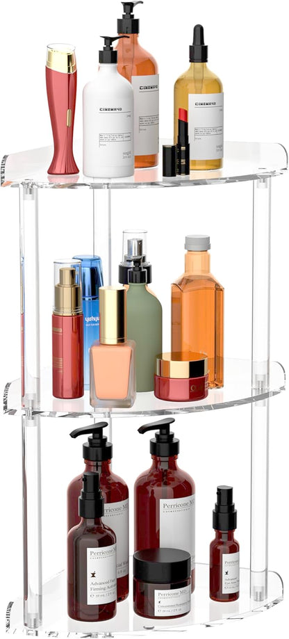 3 Tier Countertop Corner Organizer Shelf 7x7x15.7 Inch, Countertop Acrylic Bathroom Corner Shelf, Clear Vanity Storage Organizer for Cosmetics, Toiletries
