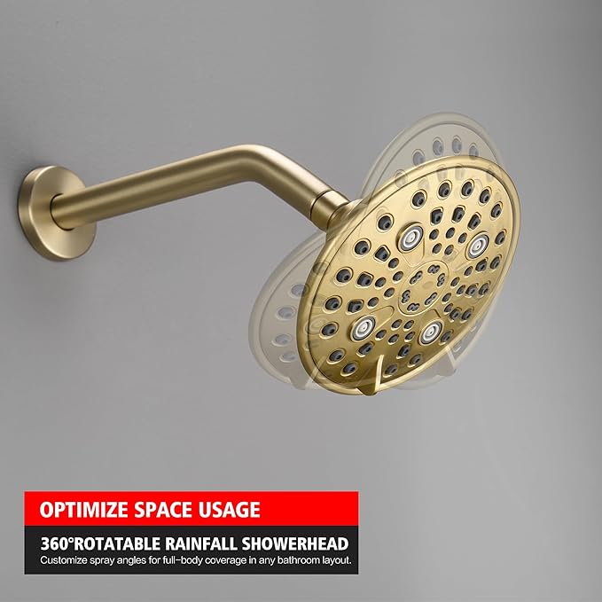 sumerain Modern Shower Faucet Set with 6-Spray Shower Head, Tub Spout and Shower Trim Kit with Valve, Brushed Gold Finish