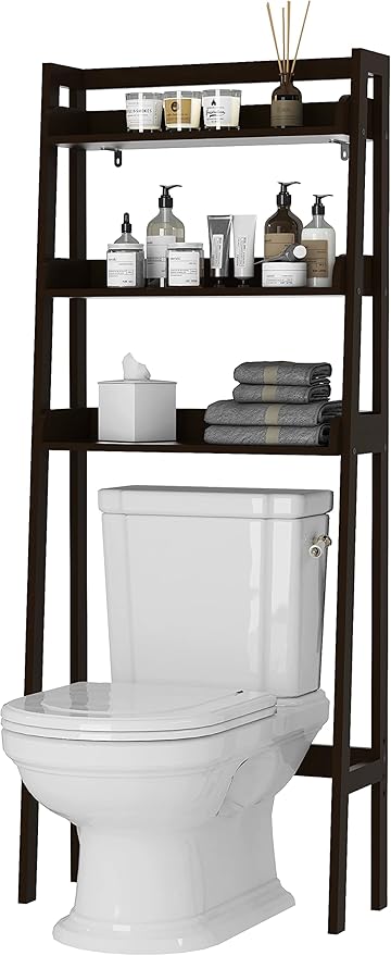 UTEX Over The Toilet Storage, 3-Tier Bathroom Shelves Over Toilet, Behind Toilet Bathroom Organizer (Espresso)