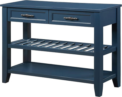Solid Wood Console Table Entryway Table with Storage Drawers and Shelves Sofa Table for Entry Hallway Foyer(42" Navy Blue)