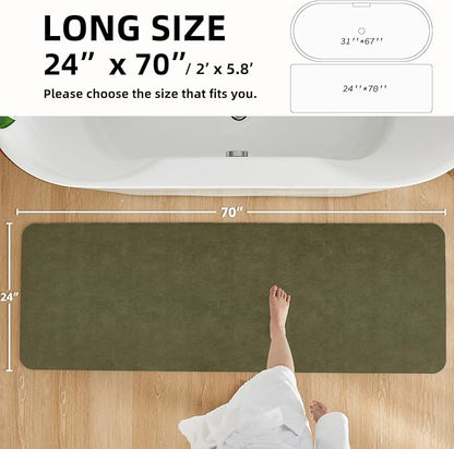 Bathroom Mat Quick Dry, Bathroom Rugs Non Slip Washable Thin Absorbent Bath Mat Fits Under Door Bathroom Floor Mat Perfect for Bath, Shower, or Sink 24"x70" Sage Green