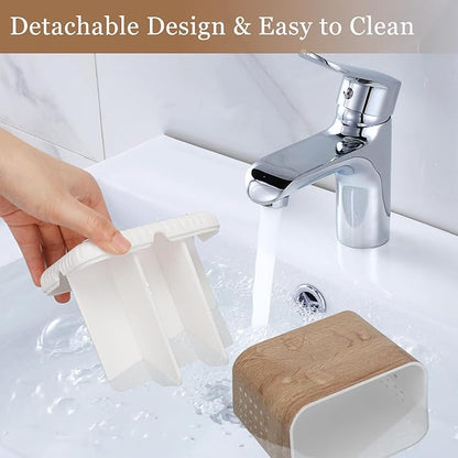 Toothbrush Holders for Bathrooms, Kids Electric Toothbrush and Toothpaste Holder, Toothbrush Caddy Organizer, 4 Slots Tooth Brushing Stand for Bathroom Organizer Countertop (Wood Grain)