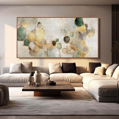 YJYart Circle Canvas Wall Decor Green and Gold Wall Art Posters Abstract Wall Decorations 36"x70" Home Decor for Bedroom Living Room