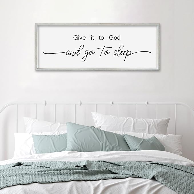 SRSZHIYUE Give It To God And Go to Sleep Sign Wall Decor 32"×12" for Master Bedroom Above Bed Guest Room Over Art Decoration (White)