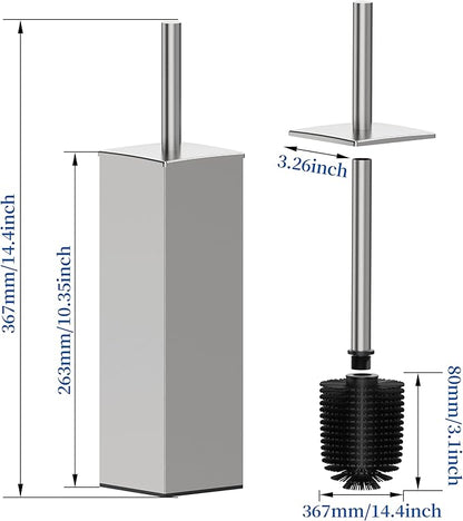 RUACQ Toilet Brush and Holder Set 2pcs,Square Toilet Bowl Brush for Bathroom with 304 Stainless Steel Handle Toilet Cleaner Brush with Durable Scrubbing Bristles,Splash-Proof (Brushed Nickel)