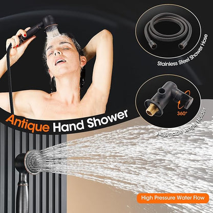 Rainfall Shower System 9 inch Antique Bathroom Luxury Rain Mixer Shower Combo Set with Vintage Handheld Shower Wall Mounted Shower Faucet Set Rough-in Valve and Trim Included Oil Rubbed Bronze