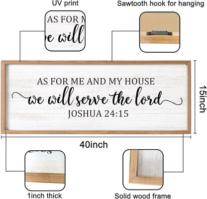 As For Me And My House We Will Serve The Lord Framed Wall Art, 40''×15'' Horizontal Positive Religious Rustic Bible Verse for Christian God Jesus Christ Prayer, Vintage Holy Catholic Scripture Decor