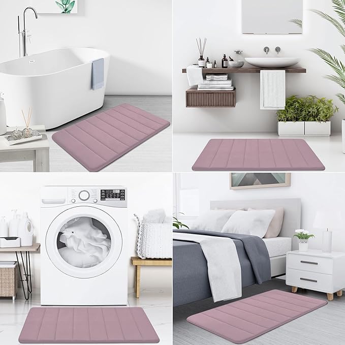 Buganda Memory Foam Bath Mat, 70" x 24", Ultra Soft and Non-Slip Bathroom Rugs, Water Absorbent and Machine Washable Bath Rug Runner for Bathroom, Shower, and Tub, Mauve