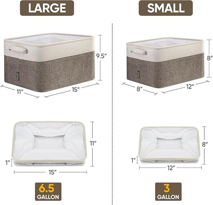 BALEINE 4 Pack Fabric Storage Bins for Shelves, Linen Storage Baskets for Organizing, Decorative Closet Bins for Clothes, Home (Brown, 12"x8"x8")