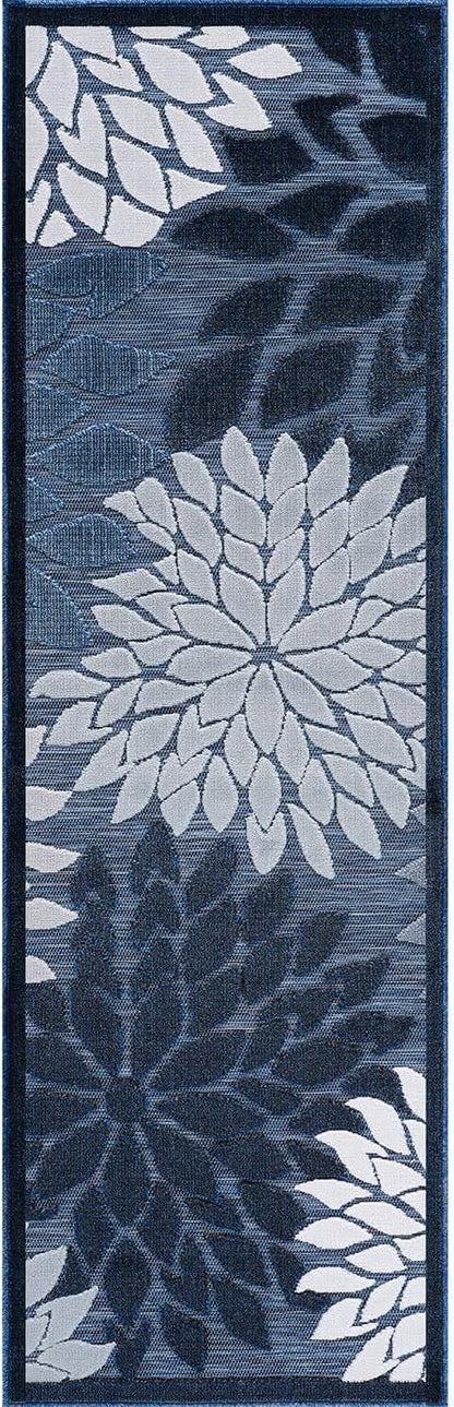 Beverly Rug Outdoor Runner Rug 2x7 Modern Floral Tropical Area Rugs for Indoor and Outdoor Patio Easy to Clean Non Shedding Living Room Porch Garden Washable Outside Carpet (2 x 7 Navy Blue)
