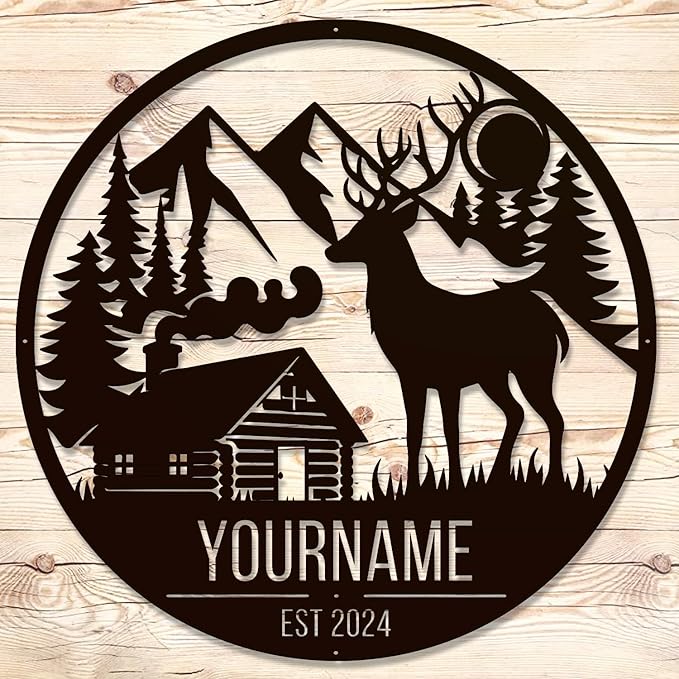 Personalized Deer Forest Name metal Signs,Custom Shed Metal Wall Decor,Black Deer Metal Wall Art Decor,Deer Home Metal Signs Plaques,Outdoor wall Decorative Signage (Style B)