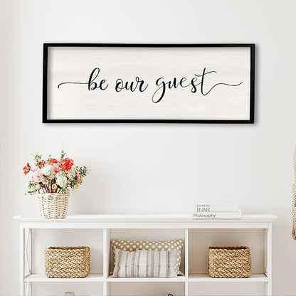 comurdyo Be Our Guest Wall Decor Sign 40”X15” Large Master Bedroom Above Bed Wall Decor Wood Framed Guest Room Sign Simple Rustic Farmhouse Over Bed Bedside Wall Art (Black)