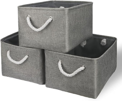TheWarmHome Storage Bins - Medium 3 Pack Storage Baskets for Organizing Shelves | Fabric Storage Cubes Organizer for Linen Closet Nursery Home Decor Grey