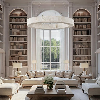Alabaster Round Chandelier, D30in Modern Marble Dining Room Chandeliers, White Foyer Chandelier for Dining Room Light Fixture, Living Room, Bedroom Lights, Foyer, Kitchen