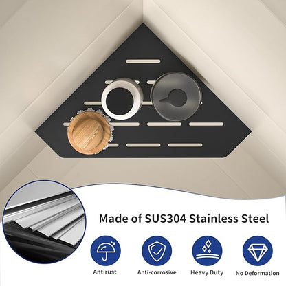 Corner Shower Shelf, 304 Stainless Steel Pentagonal Heavy Duty Floating Corner Sheves Slot Design Recessed Bathroom Shelf for Tiled Wall 2 Pack(Matte Black, 8"-2 Pack)