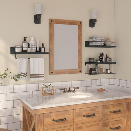 Bathroom Shelves Over Toilet for Wall, Floating Shelves with Storage Basket Paper Holer for Kitchen Living Room, Bedroom & Classroom, Set of 3 (Black)