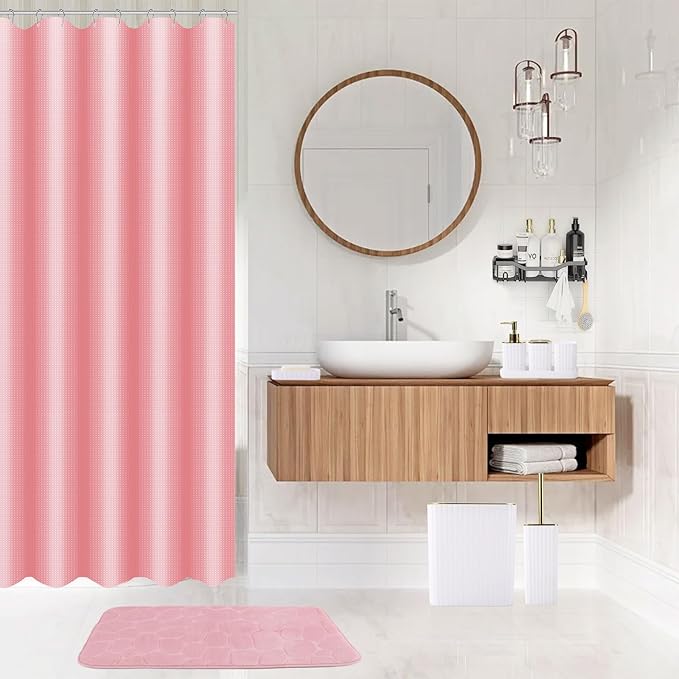 Bathroom Accessories Set - 30PC Gorgeous White Bathroom Set, Bathroom Accessory Set, Pink Shower Curtain Set with Shower Caddies, Soap Dish & Trash Can