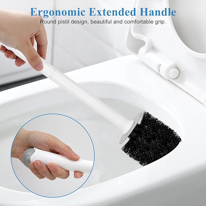 Toilet Bowl Brush and Holder, 2 Pack with Long Handle, Plastic Holder Easy to Hide, Drip-Proof, Deep Cleaning