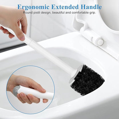 Toilet Bowl Brush and Holder, 2 Pack with Long Handle, Plastic Holder Easy to Hide, Drip-Proof, Deep Cleaning