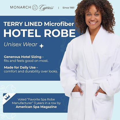 Terry Lined Microfiber Hotel Robe - Luxury Spa Bathrobe by Monarch/Cypress