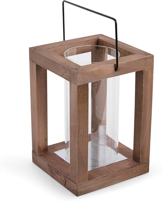 Zingz & Thingz Wooden Candle Lanterns, Decorative Light Home Decor, 9" Tall, Rustic Garden
