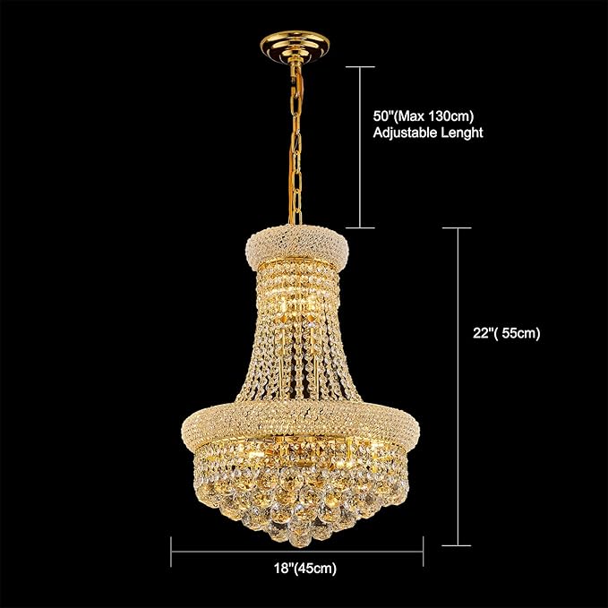 10 - Light Unique Empire Crystal Chandelier for Foyer Entryway Living Room Dining Room Bedroom Hallway Gold Finish