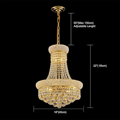 10 - Light Unique Empire Crystal Chandelier for Foyer Entryway Living Room Dining Room Bedroom Hallway Gold Finish