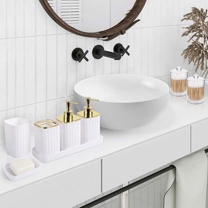 Bathroom Accessories Set - Gorgeous Bathroom Set, 10PC White Bathroom Accessory Set, Toilet Brush, Trash Can, Qtip Holder Dispenser & Soap Dispenser