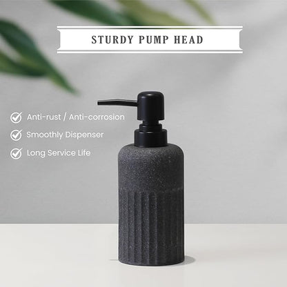 Bathroom Accessory Set - 6 Pieces Bathroom Accessories Set Complete with Soap Dispenser, Toothbrush Holders, Tumbler, Vanity Tray and 2 Qtip Holder for Home Organizer and Decor, Dark Grey