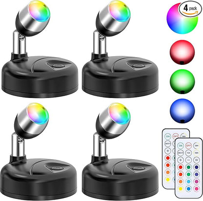 Wireless RGBW Spot Lights Indoor Decor, 4 Pack Floor Uplighting Indoor, 13 Color Changing Tree Light, Picture Light with Remote and Timer, Accent Lights for Plant Christmas Holiday Party