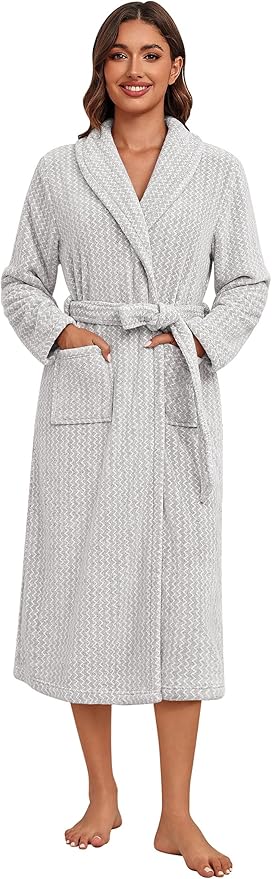 Ekouaer Women's Robe Plush Soft Long Bathrobe Cozy Warm Shawl Collar Spa Robe with Pockets
