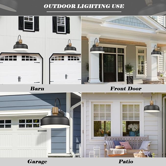 Outdoor Barn Light Gooseneck Barn Light, Farmhouse Exterior Wall Mount Light Vintage Wall Lighting Fixture Industrial Sconce Lantern for Porch, Entryway, Garage, Black, 2 Pack, Large