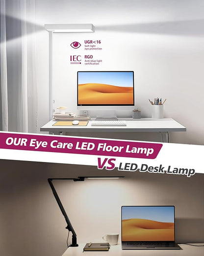 EMITEVER LED Floor Lamp, 60W Full-Spectrum Eye-Care Standing Light, 72.8” Dimmable Reading Lamp for Study Rooms, Living Rooms, Dental Offices and Conference Lighting, 4000K Natural Daylight, White
