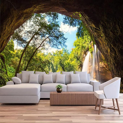 FENDROM Green Misty Forest Tapestry Wall Hanging Nature Mountain Cave Landscape Tapestry Waterfall River Tapestries for Bedroom Living Room Dorm Decor