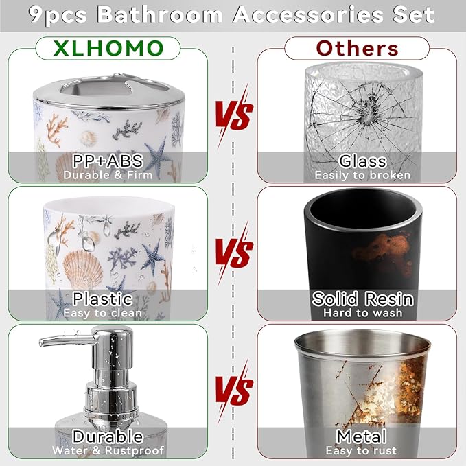 Bathroom Accessories Set 9 Piece Sea Bathroom Sets with Trash Can Bathroom Accessory Set Ocean Bathroom Accessories Set