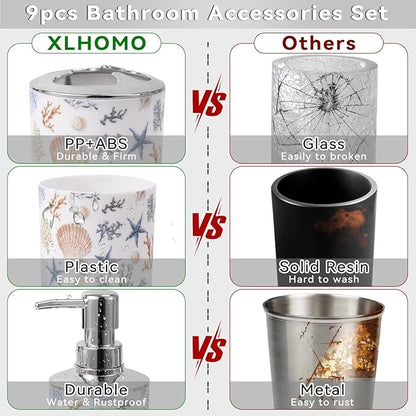 Bathroom Accessories Set 9 Piece Sea Bathroom Sets with Trash Can Bathroom Accessory Set Ocean Bathroom Accessories Set