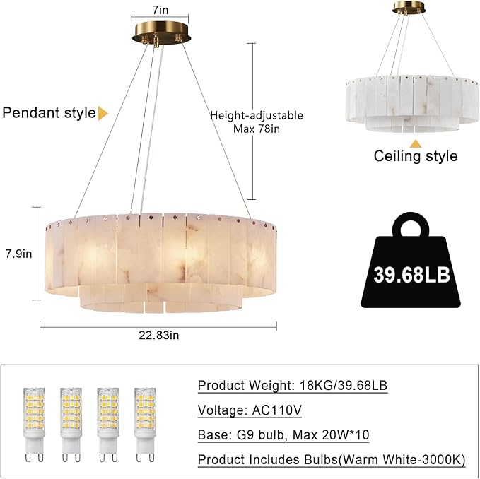 Alabaster Chandeliers D23in Round Chandeliers for Dining Room Small Chandelier Light Fixture for Kitchen Living Room Foyer Entryway Hallway