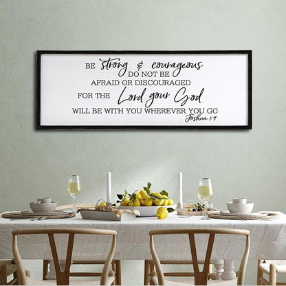 Be Strong And Courageous Sign Bible Verse Framed Wall Art, 40''×15'' Rustic Religious Christian Proverbs 3:5-6 Sign, Horizontal Holy Inspirational Catholic Scripture Decor