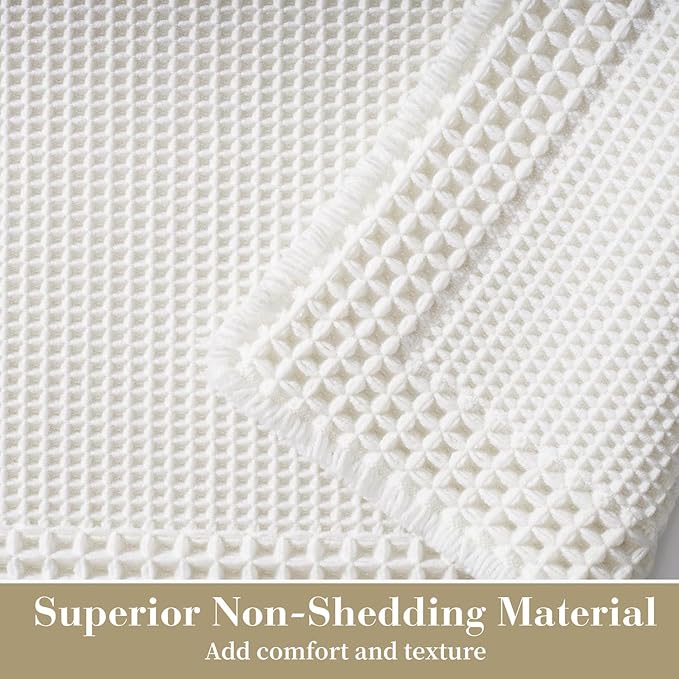 RESARE Waffle Bathroom Runner Rugs, Super Absorbent Bath Mat Non Slip Washable Quick Dry, Ultra Soft Quick Dry Boho Bath Rugs with Tassels for Hallway Bedroom Laundry Room, 2'x6'(24"x72"), White