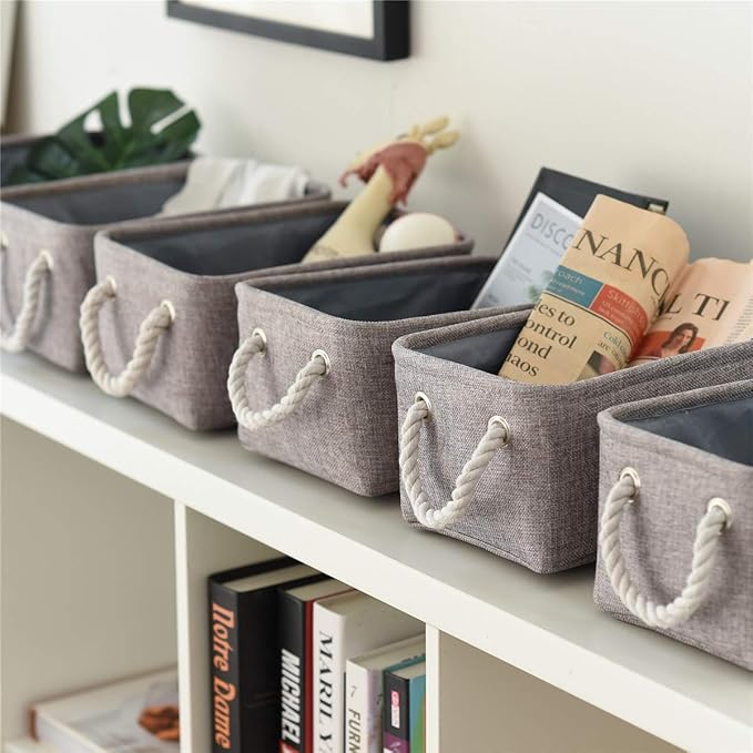 TcaFmac Basket for Organizing Cube Stgorage Bin - Small 6 Pack Fabric Storage Cubes Collapsible Baskets for Shelves with Rope, Bins for Organization Toy(Grey 12x8x5.2 inch)