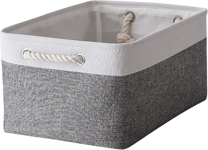 TheWarmHome Organization and Storage Basket for Organizing- 16x12x8 inch 1 Pack Fabric Storage Cubes, Collapsible Storage Bins for Shelves Organizer Gift Closet Cloth Toy (White & Grey)