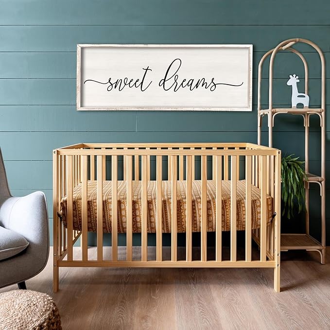 Sweet Dreams Wall Decor Above Bed 40''×15'' Master Bedroom Large Sweet Dreams Sign Farmhouse Wall Decor Guest Room Wood Rustic Framed Over Bed Wall Art Hanging Decoration (White)