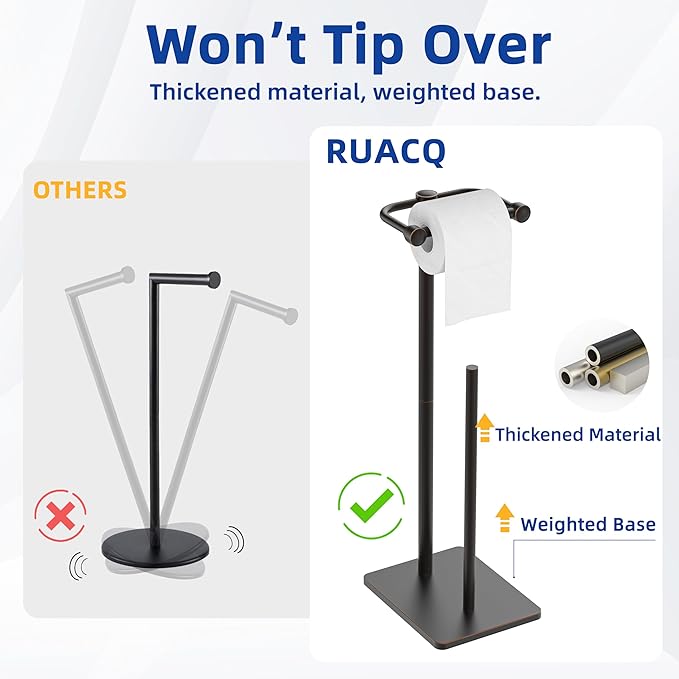 RUACQ Toilet Paper Holder Stand, Bathroom Toilet Paper roll Holder Free Standing with Storage for 4 Rolls, Post Pivoting Design, Stable Weighted Base, SUS304 Stainless Steel (Oil Rubbed Bronze)
