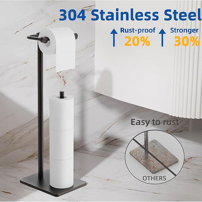 RUACQ Toilet Paper Holder Stand, Bathroom Toilet Paper roll Holder Free Standing with Storage for 4 Rolls, Post Pivoting Design, Stable Weighted Base, SUS304 Stainless Steel (Oil Rubbed Bronze)
