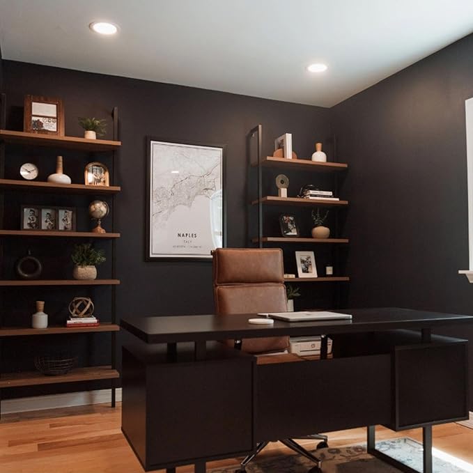 Nathan James Theo 6-Shelf Tall Bookcase, Wall Mount Bookshelf with Reclaimed Oak Wood and Industrial Metal Frame, Reclaimed Oak/Matte Black, Set of 3